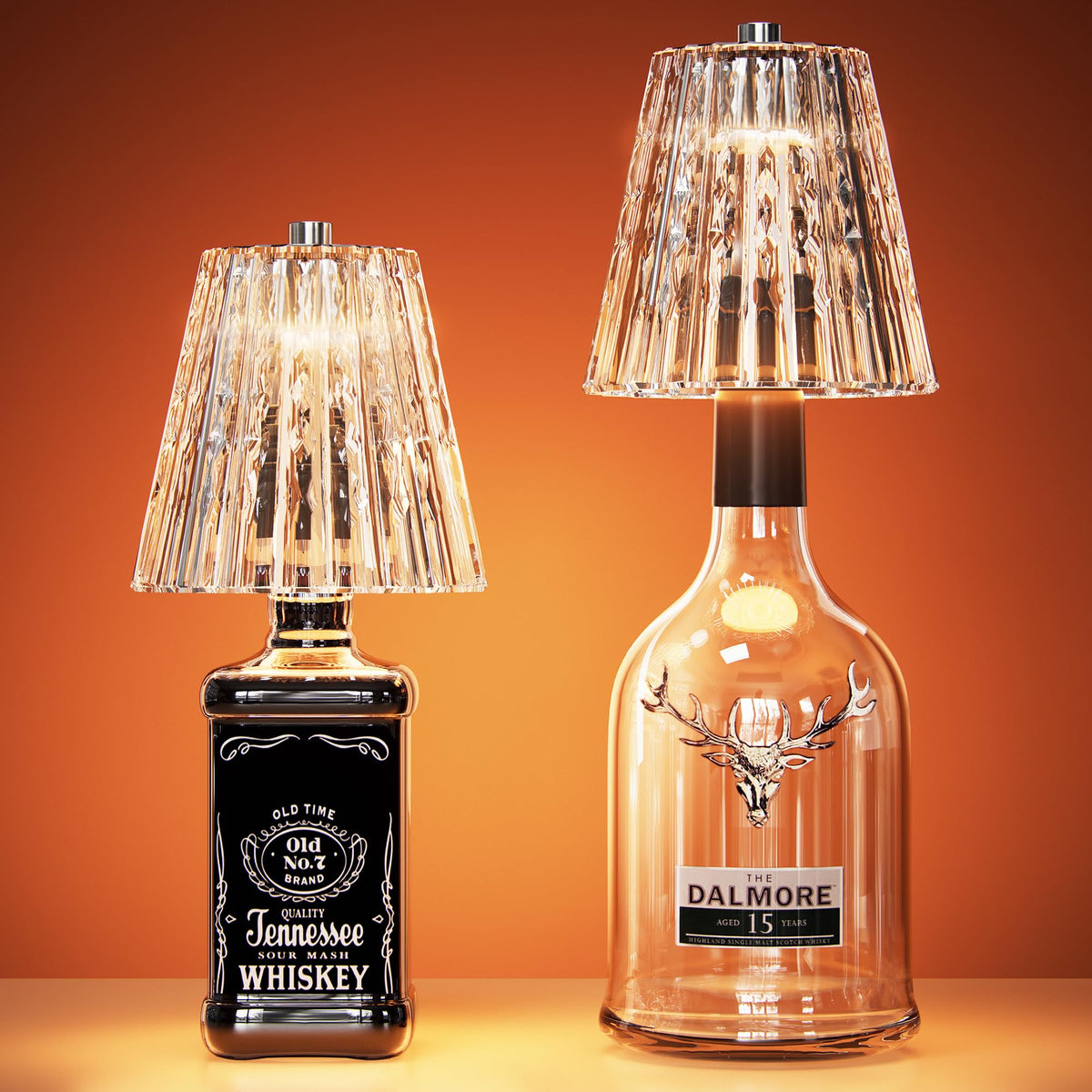 ONLYWIN wireless bottle lamp with crystal shade enhances wine bottle display at home bars.