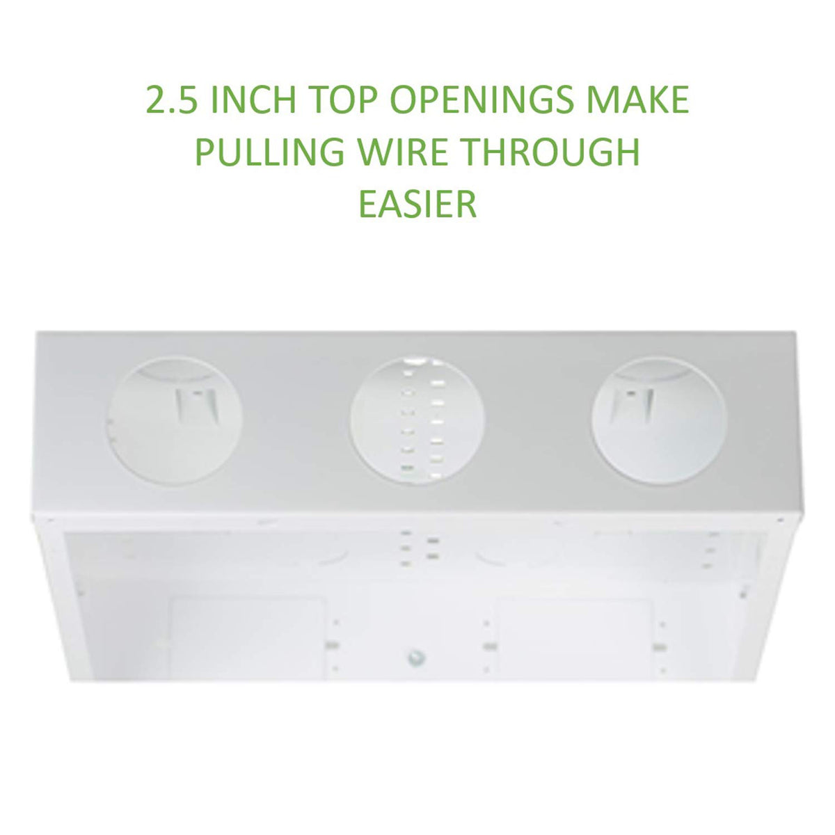 On-Q Legrand 14in enclosure side tabs enable adaptable installation.
