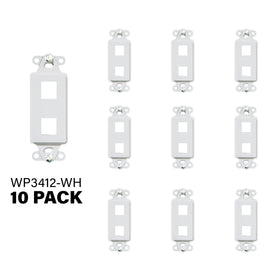 On-Q wall plate white with blank keystone cutouts for flexible low-voltage configurations.