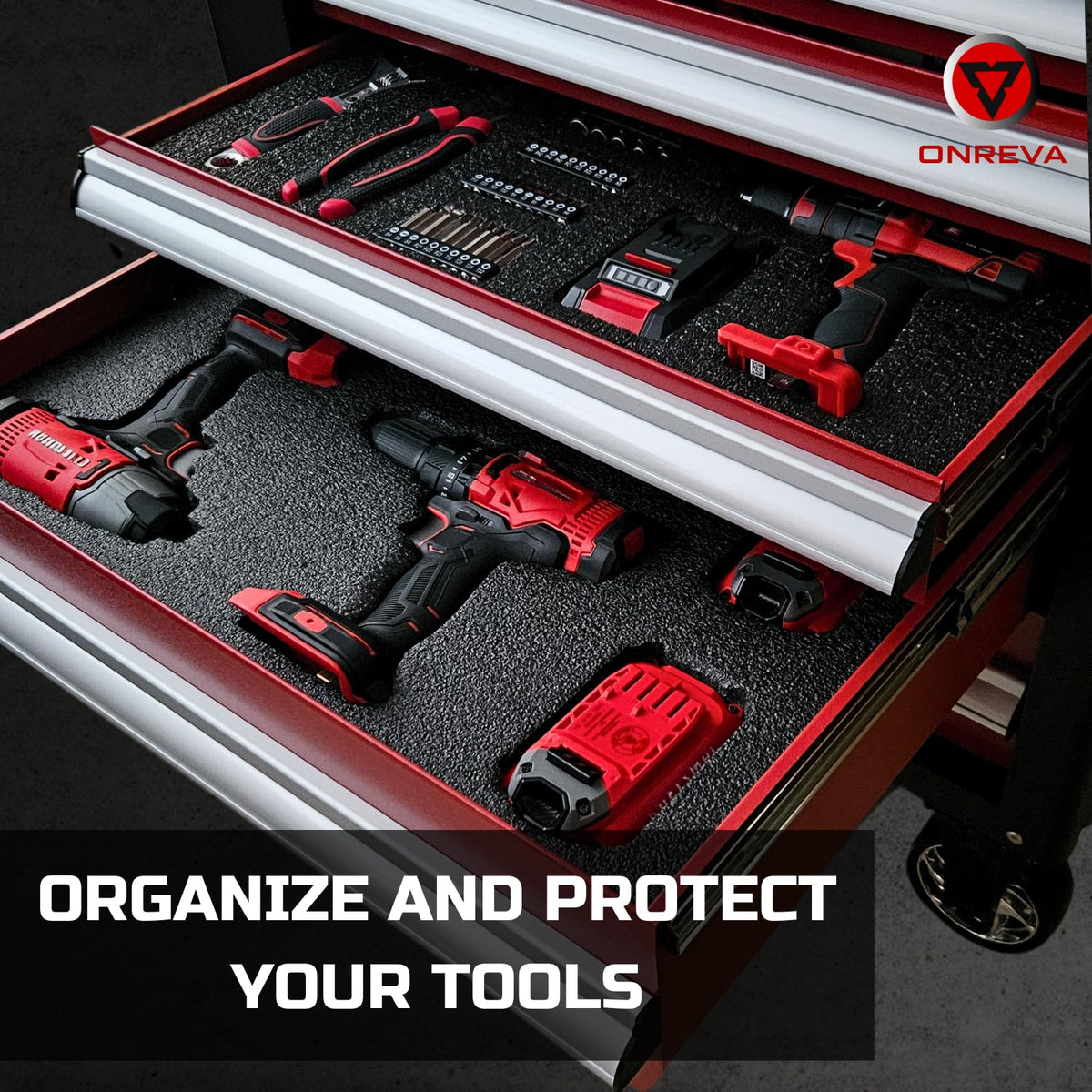 ONREVA customizable foam inserts cut to fit tools precisely.
