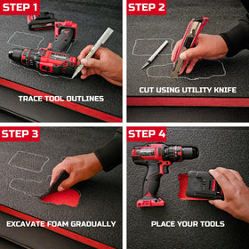 Durable polyethylene ONREVA foam protects tools during transit.
