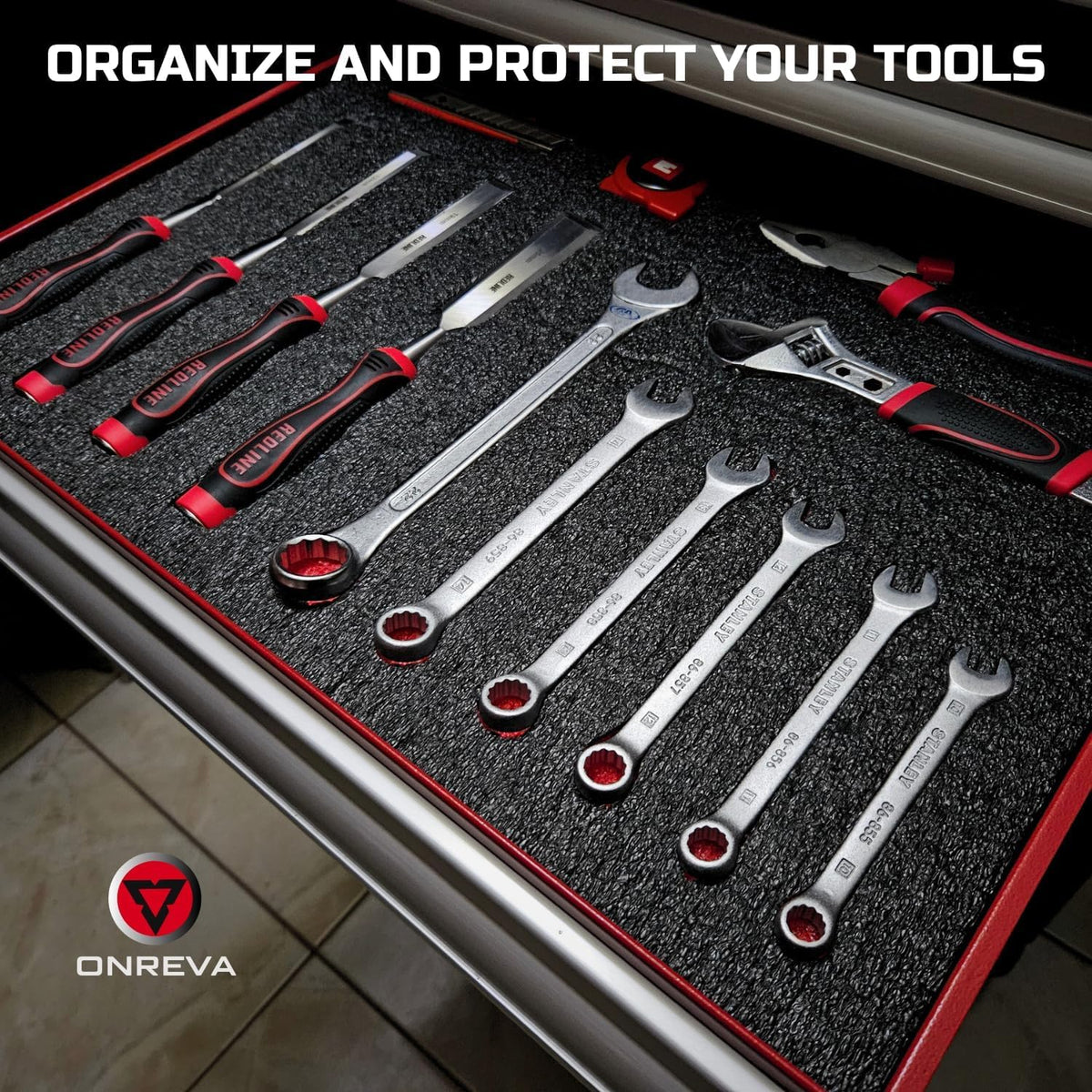 ONREVA foam inserts installation in case to protect tools during transport.