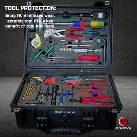 ONREVA foam inserts installed in a case for organized tools.