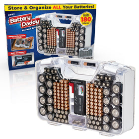 Ontel Battery Daddy double-sided storage keeps batteries organized at a glance.