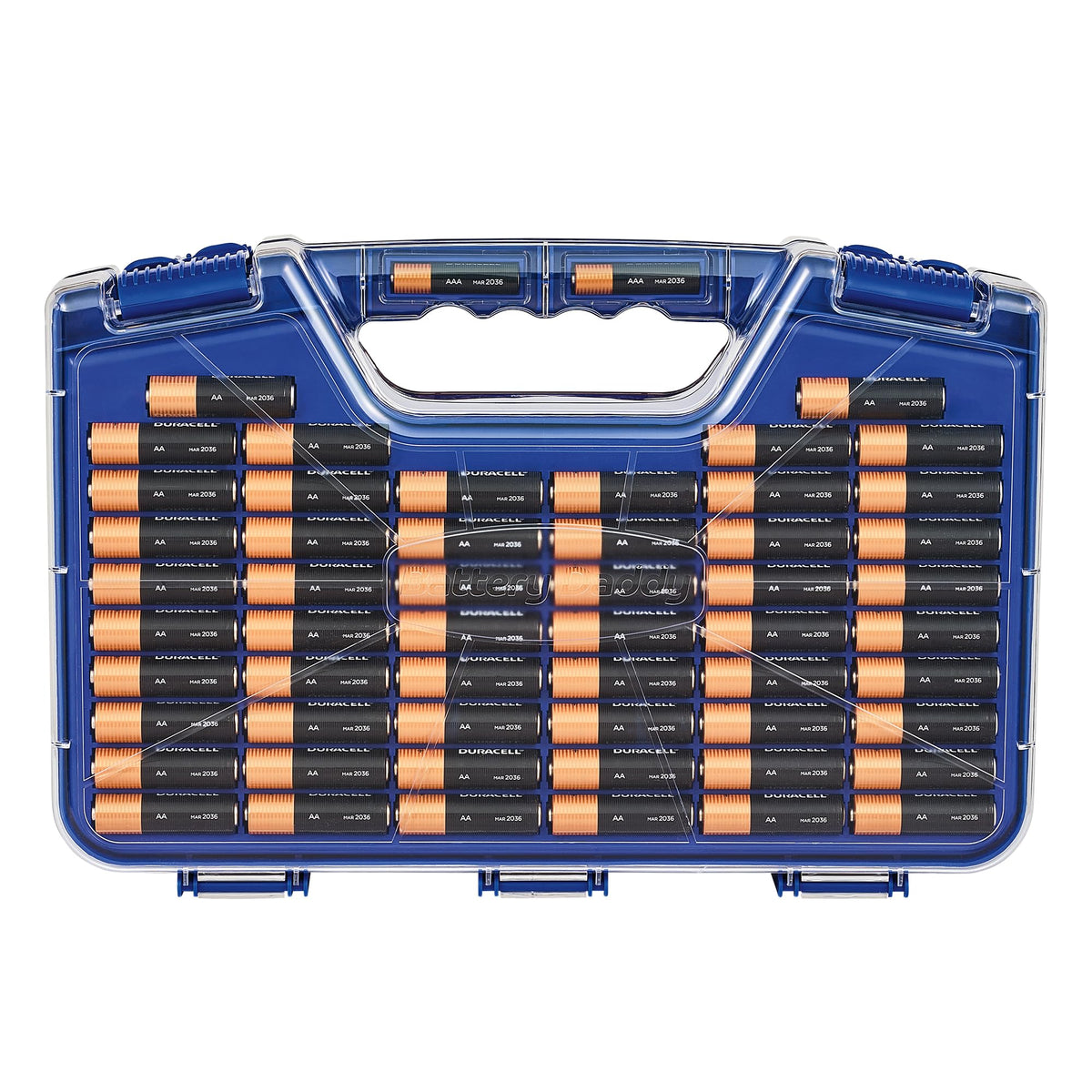 Ontel Battery Daddy durable blue case protects batteries while traveling