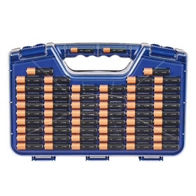 Ontel Battery Daddy durable blue case protects batteries while traveling