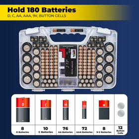 Ontel Battery Daddy clear lid provides an easy view of battery contents.