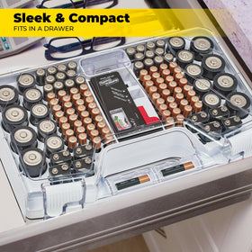 Ontel Battery Daddy holds up to 180 batteries for clutter-free spaces.