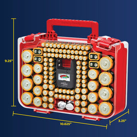 Ontel Battery Daddy Smart label showing 150-battery capacity at a glance.