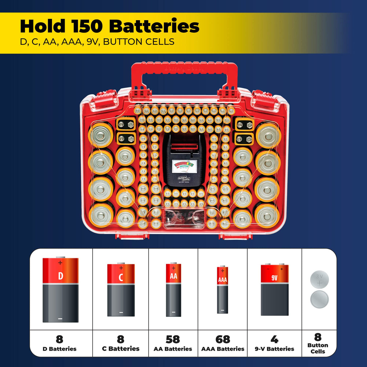Ontel Battery Daddy Smart open lid layout for easy battery sorting.