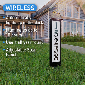 Ontel Sensor Brite address light, side view, solar powered performance for outdoor signage.