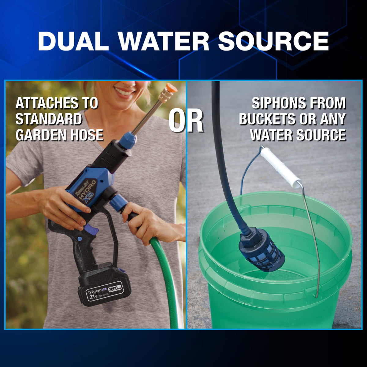Ontel Turbo Jet HydroX5 Pro extended runtime for longer outdoor cleaning sessions.