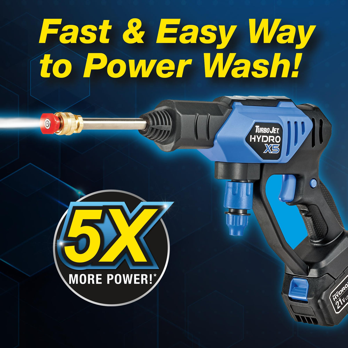 Ontel Turbo Jet HydroX5 Pro six-nozzle spray for versatile outdoor cleaning.