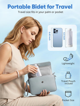ONTHEWEI compact bidet front view showing portable size for pocket travel.
