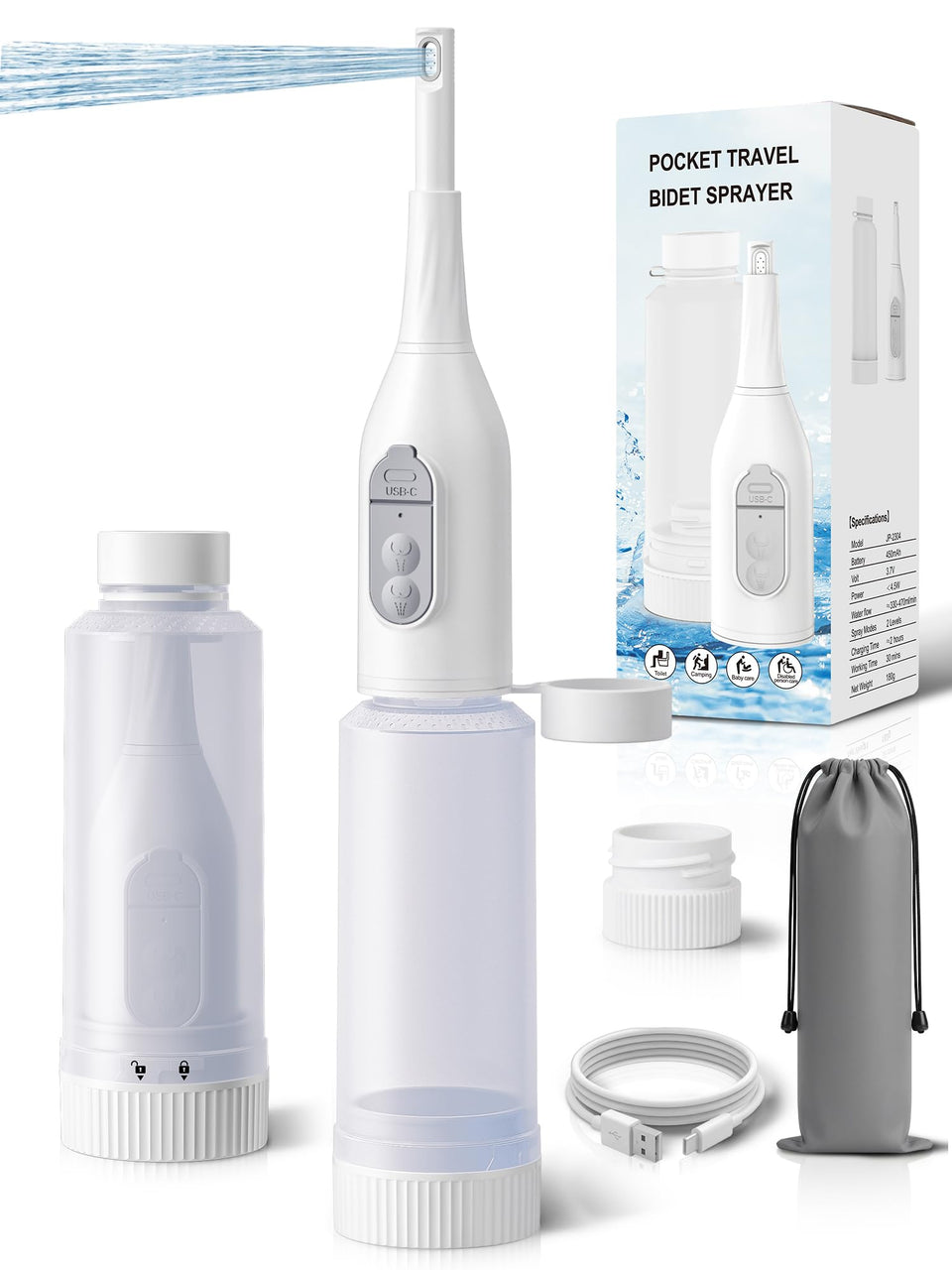 ONTHEWEI handheld travel bidet with 360-degree nozzle for thorough cleaning on the go.
