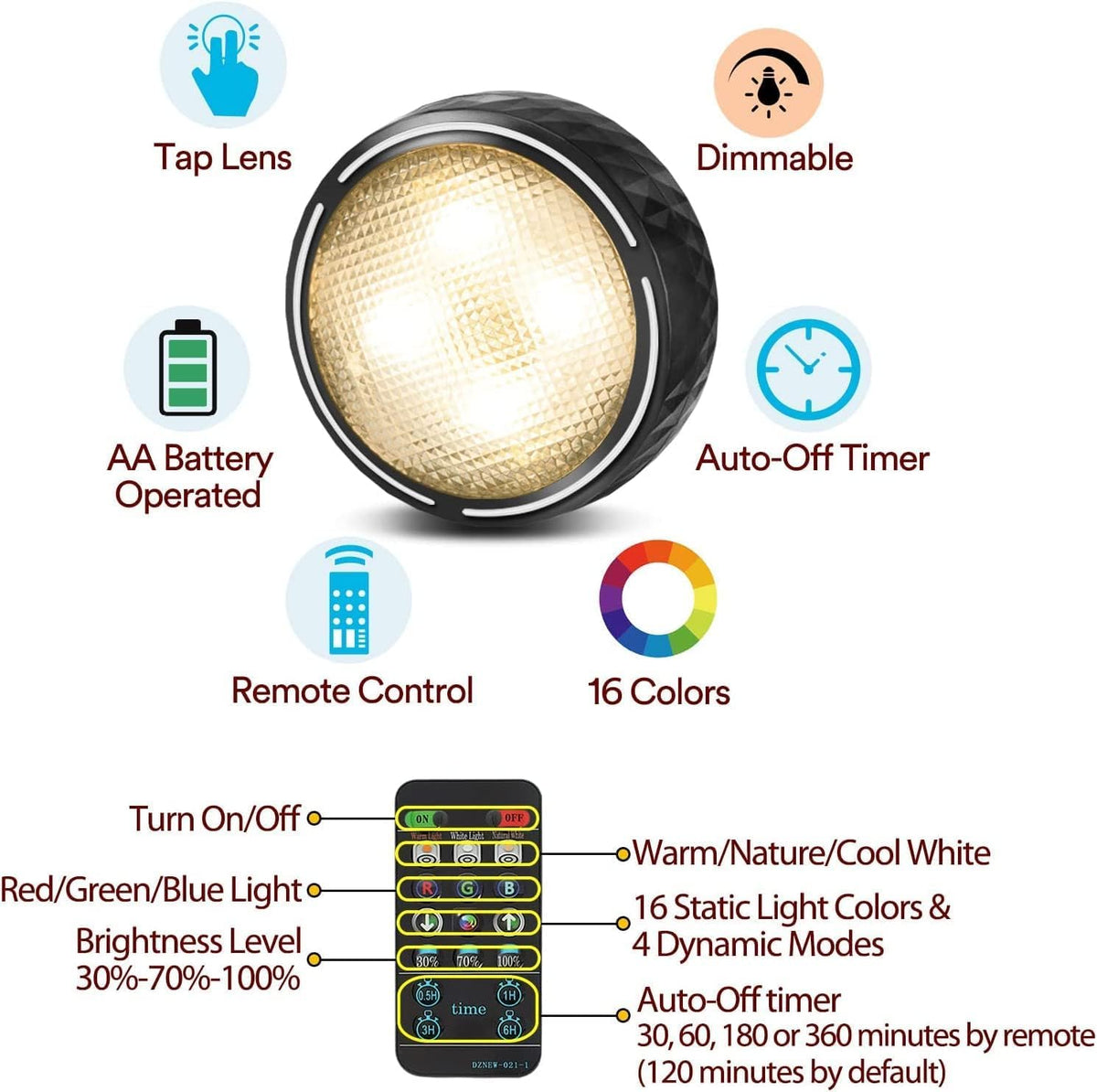Onumii timer function puck light with auto-off