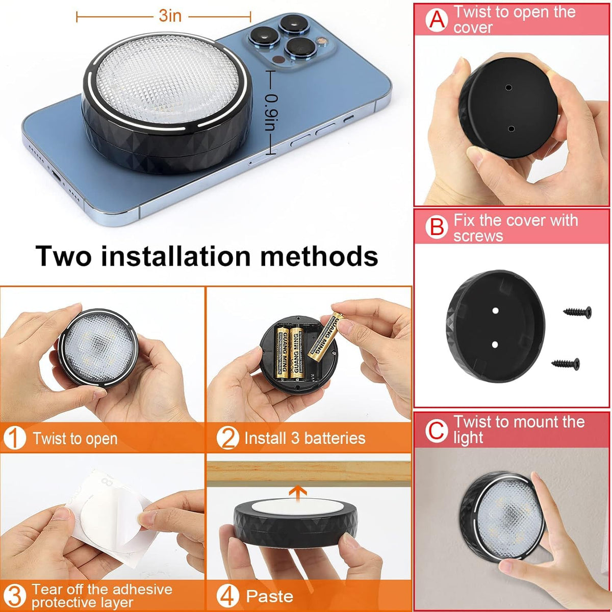 Onumii under-cabinet light stick-on with adhesive