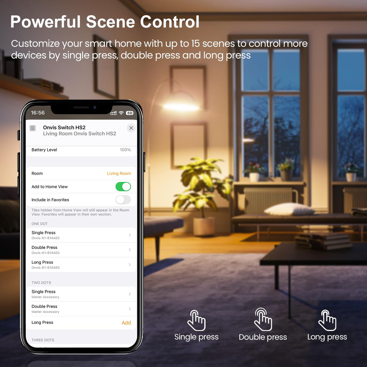 Onvis Smart Button usage records visible in the Onvis Home App