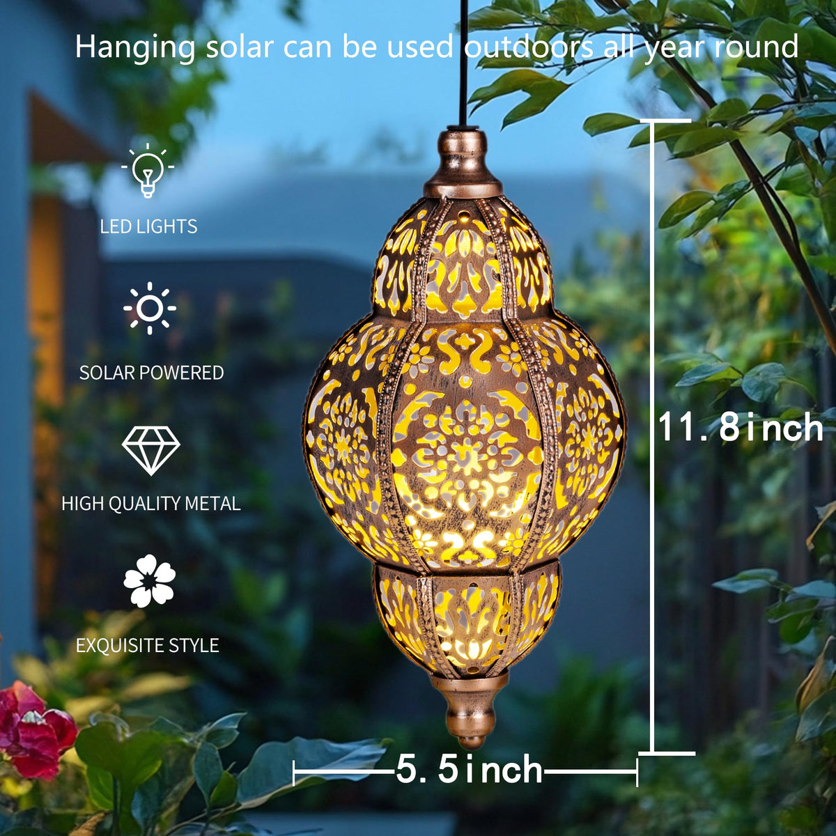 ONWEII gold copper finish lantern adds elegant focal point to backyard