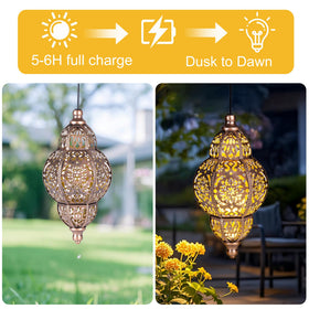 ONWEII Moroccan lantern with lotus cutouts creates decorative light patterns along paths