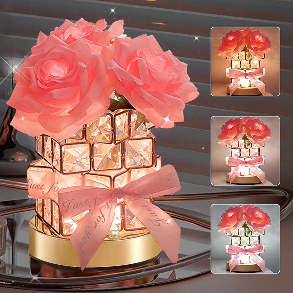 ONXE Eternal Rose Lamp with crystal base provides a stunning bedside glow.