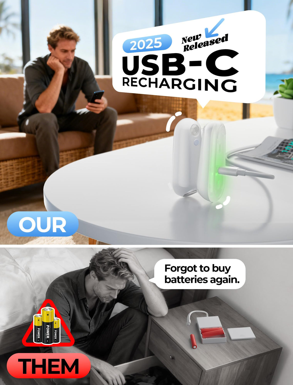 ONXE USB-C rechargeable toilet light with long-lasting battery