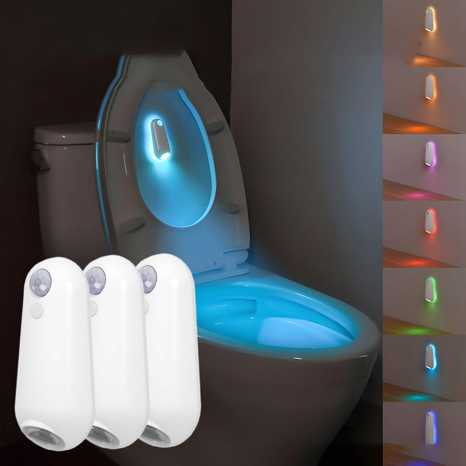 ONXE toilet night light installed inside the bowl with eight color options for safe night visits