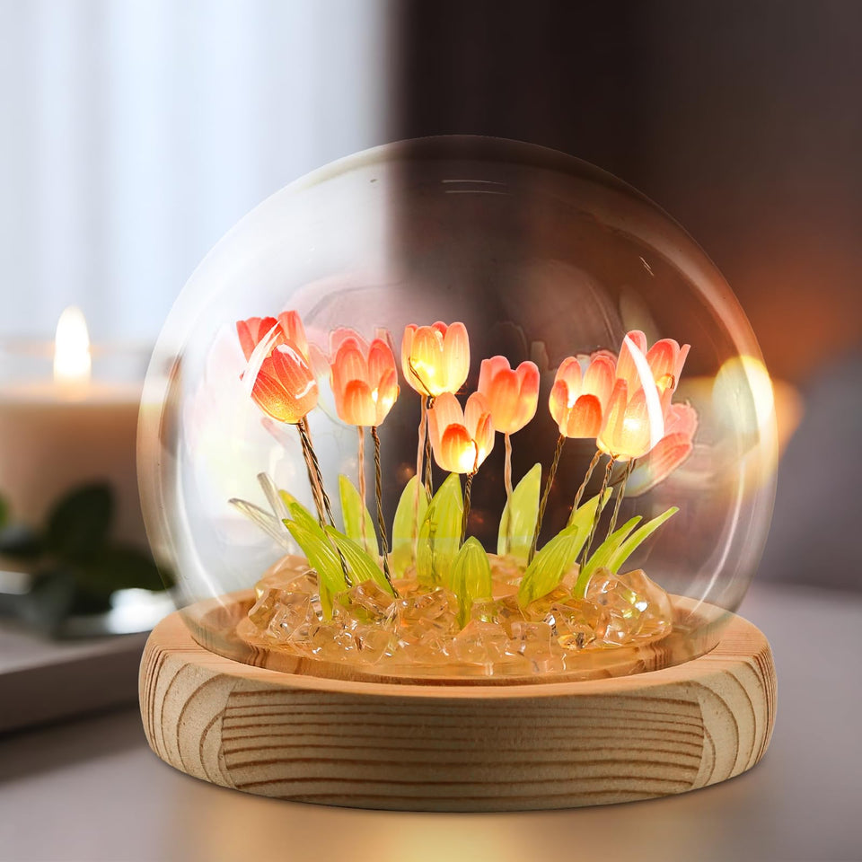 ONXE Tulips Night Light with glass dome for warm ambience.