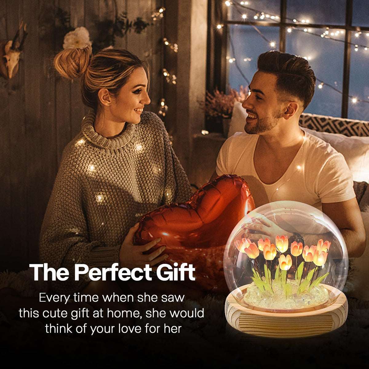 ONXE Tulips Night Light multi-color glow brightens shelves with charm.