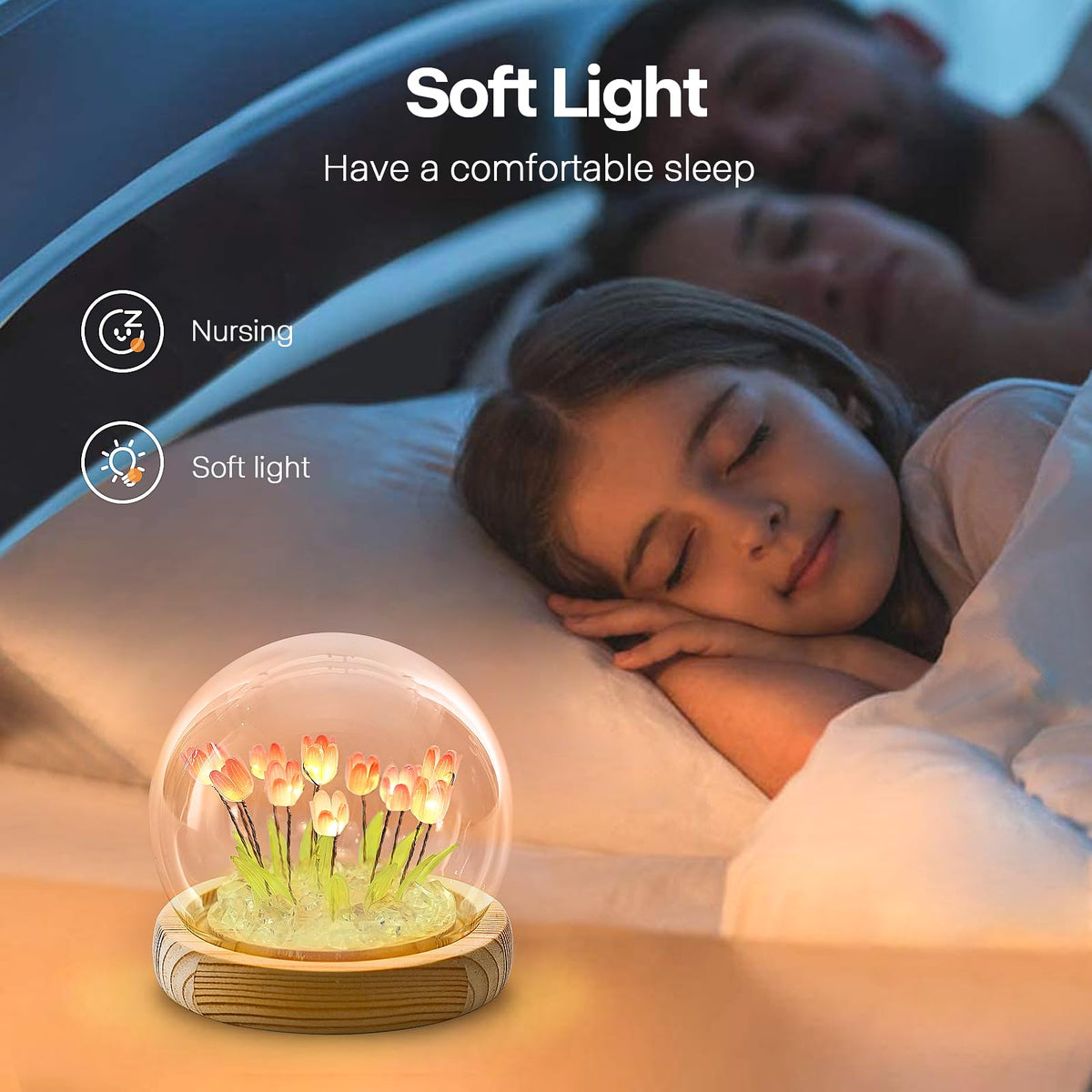 ONXE Tulips Night Light pink glow, ideal for cozy bedside moments.