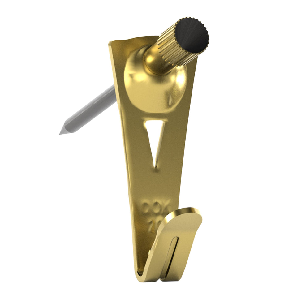 OOK 50615 brass padded picture hanger showing wall protection.