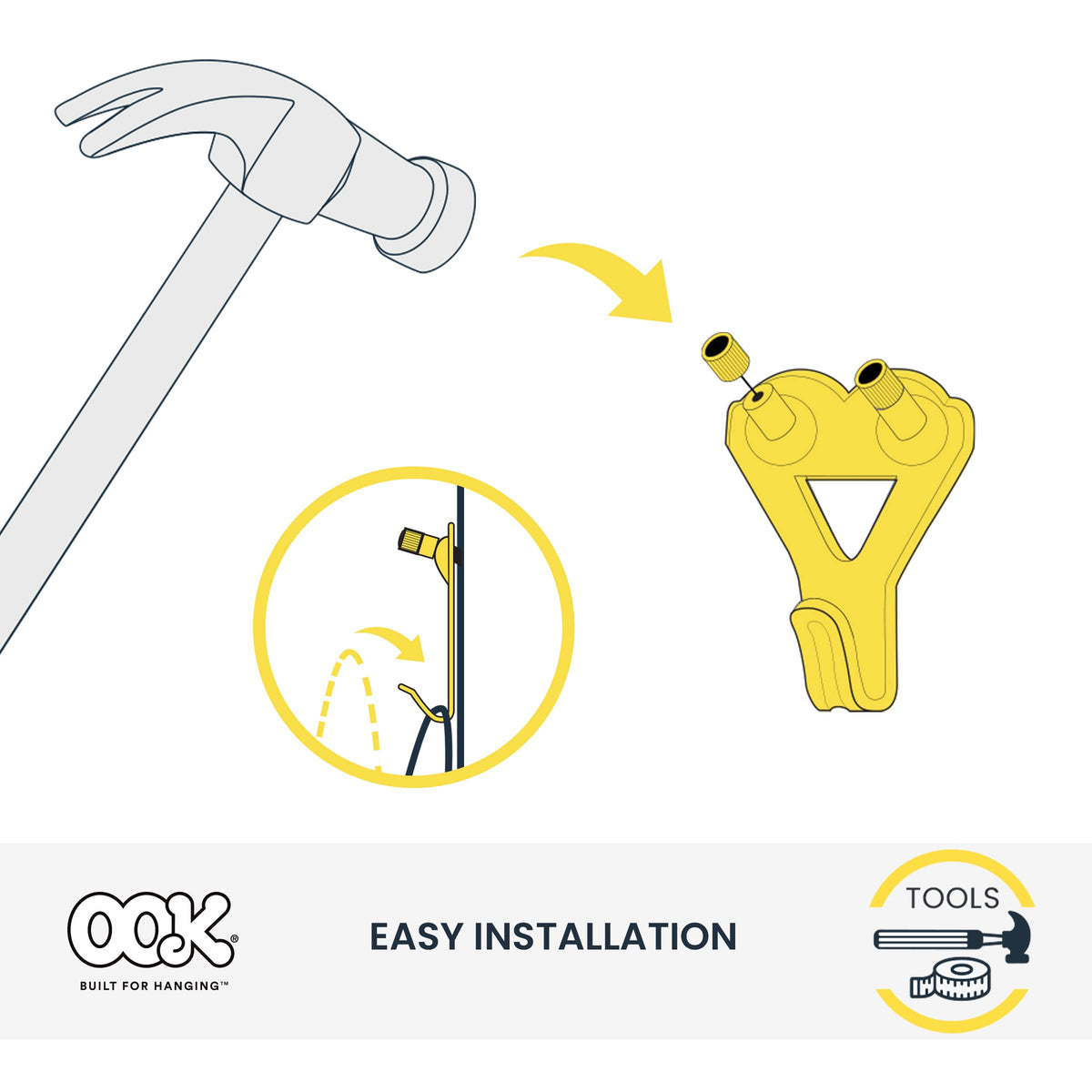 OOK brass finish hangers compatible with plaster and drywall installations