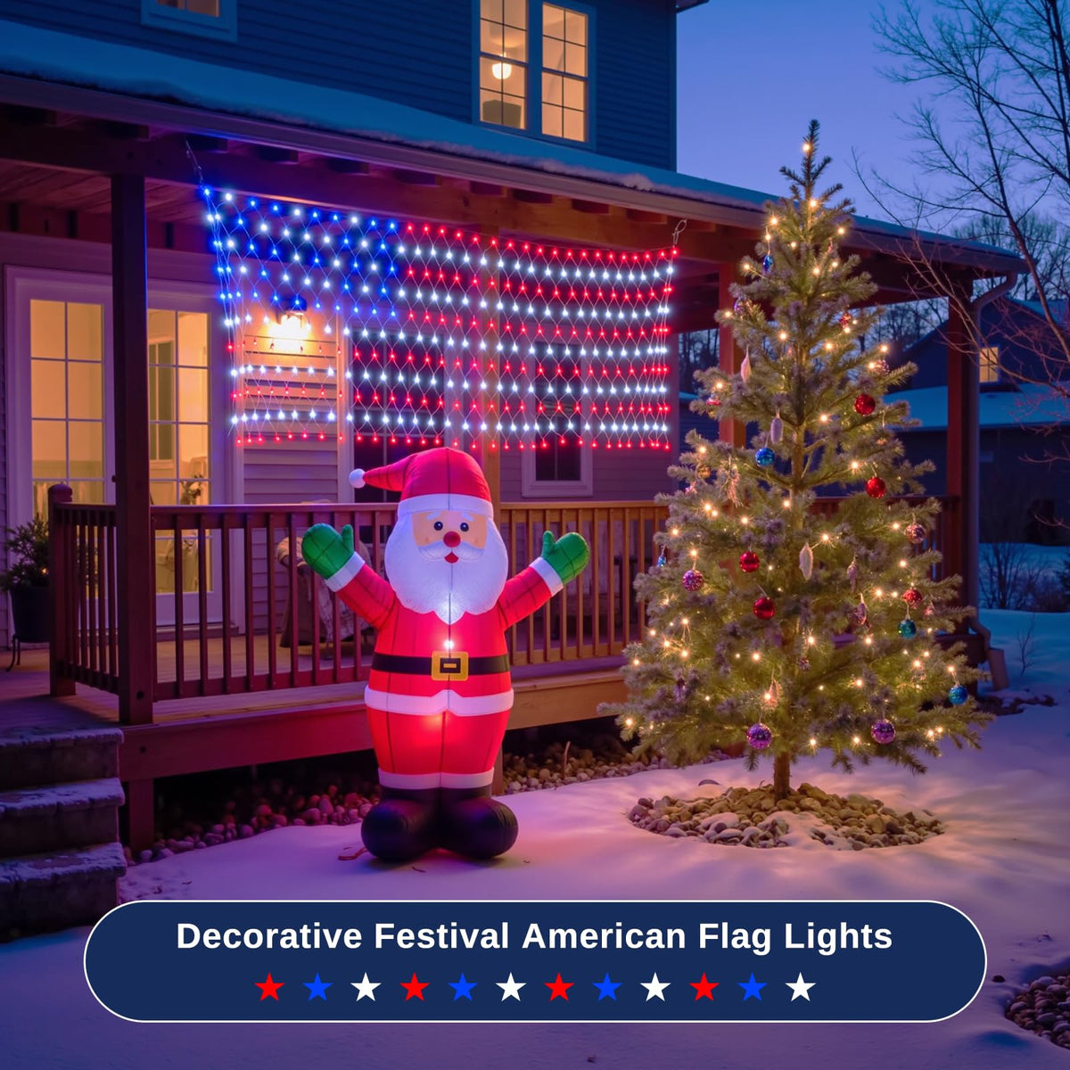 ooLALoo flag lights close-up featuring red white blue LEDs for vivid celebrations.