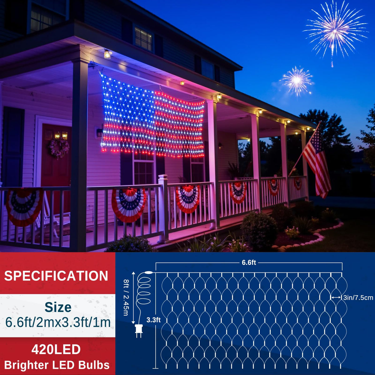 ooLALoo 6.5 ft by 3.3 ft flag lights provide expansive yard coverage.
