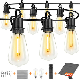 OOOLED solar string lights 100ft illuminate outdoor spaces with a warm, inviting glow