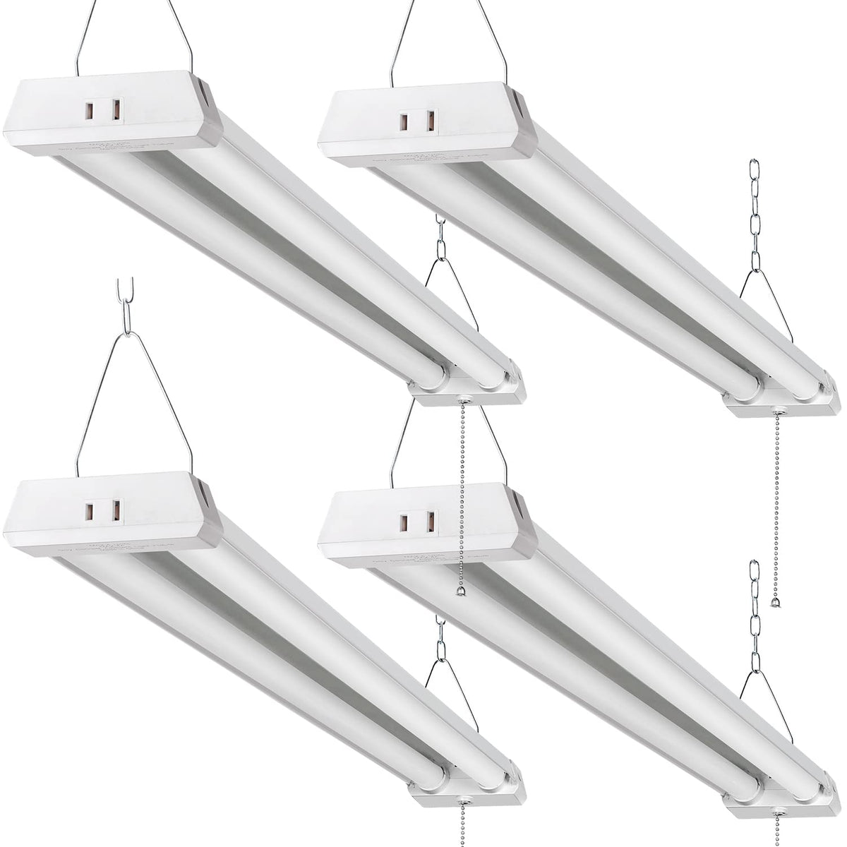 OOOLED 4ft linkable LED shop light mounted in a garage for bright workspace