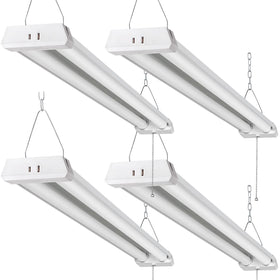 OOOLED 4ft linkable LED shop light mounted in a garage for bright workspace