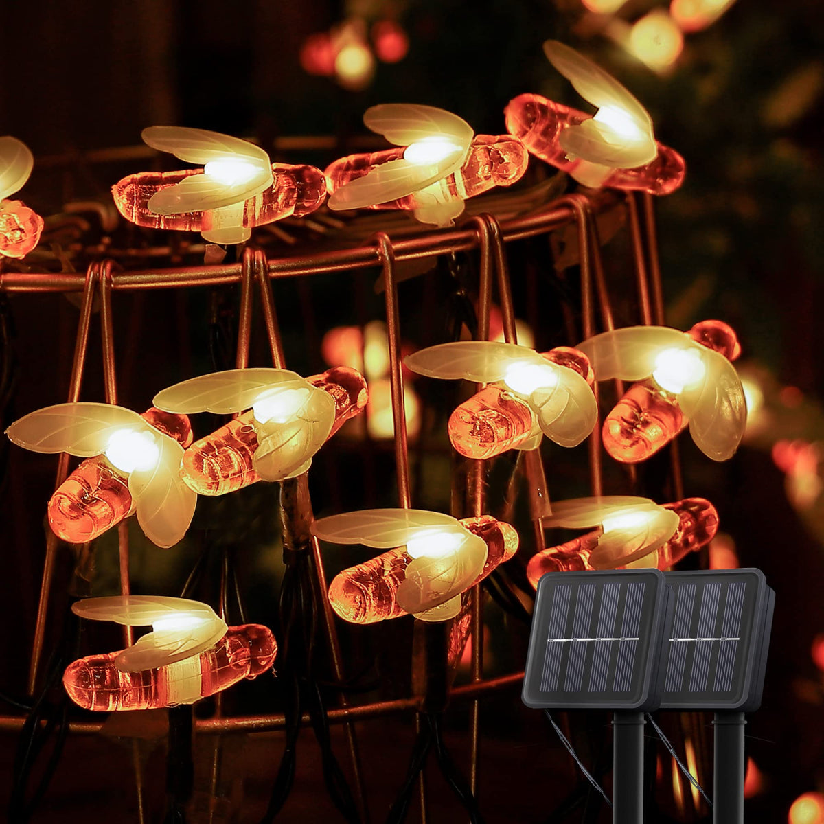 Oopswow bee string lights installation kit includes panels and stakes for quick mounting.