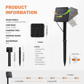 Oopswow bee lights come with solar panel and ground stakes for easy setup.