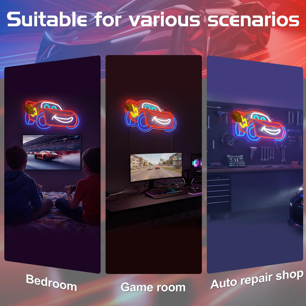 OOSIVEN bedroom gaming room neon sign showcases dynamic race aesthetics