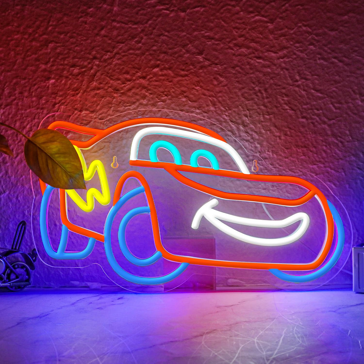 OOSIVEN racing car neon sign wall mount glowing for a sporty room