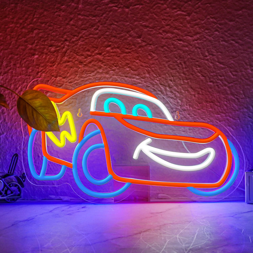 OOSIVEN racing car neon sign wall mount glowing for a sporty room