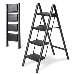 OOSOFITT 4-Step Folding Ladder front view showing stable base and grip.