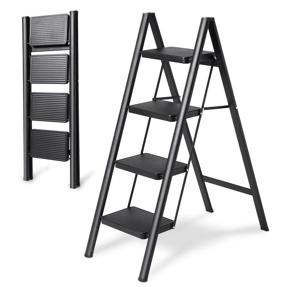 OOSOFITT 4-Step Folding Ladder front view showing stable base and grip.