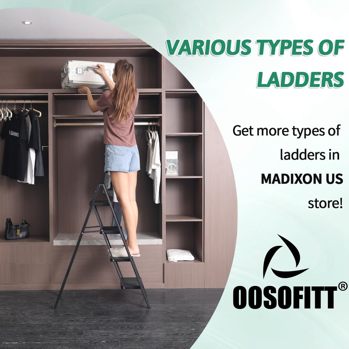 OOSOFITT ladder suitable for indoor and outdoor use.