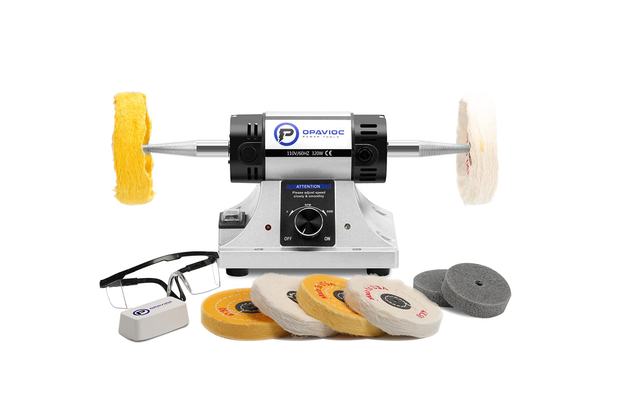 OPAVIOC Jewelry Polisher front view shows a compact bench setup for space-saving polishing.