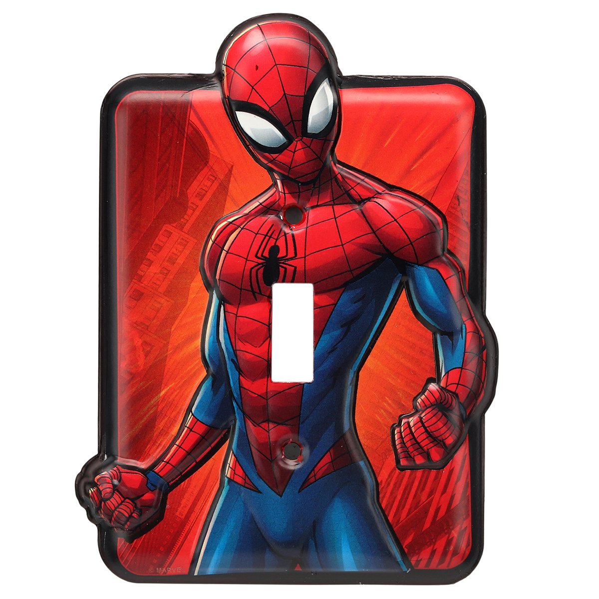Open Road Brands Spider-Man embossed metal switch plate showcases durable tin with action-ready design.