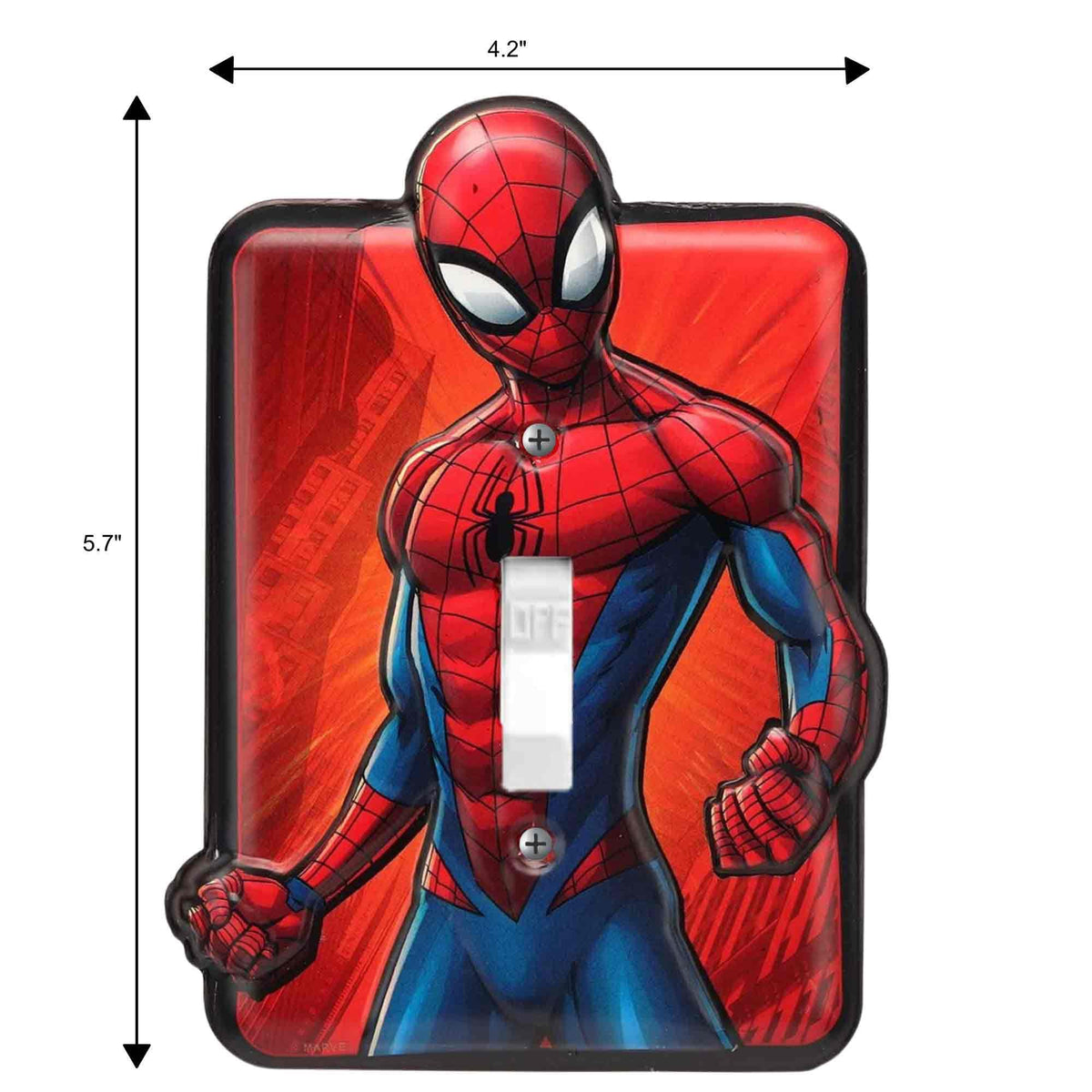 Open Road Brands embossed plate protects wiring while adding superhero personality.