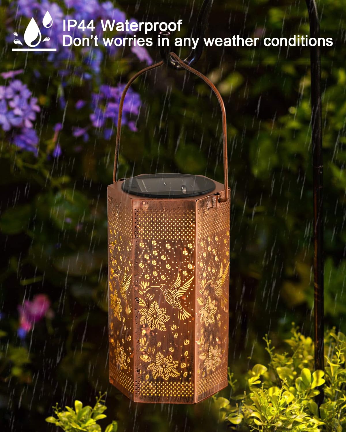 Opjoy hummingbird solar lantern dusk glow enhances outdoor mood.