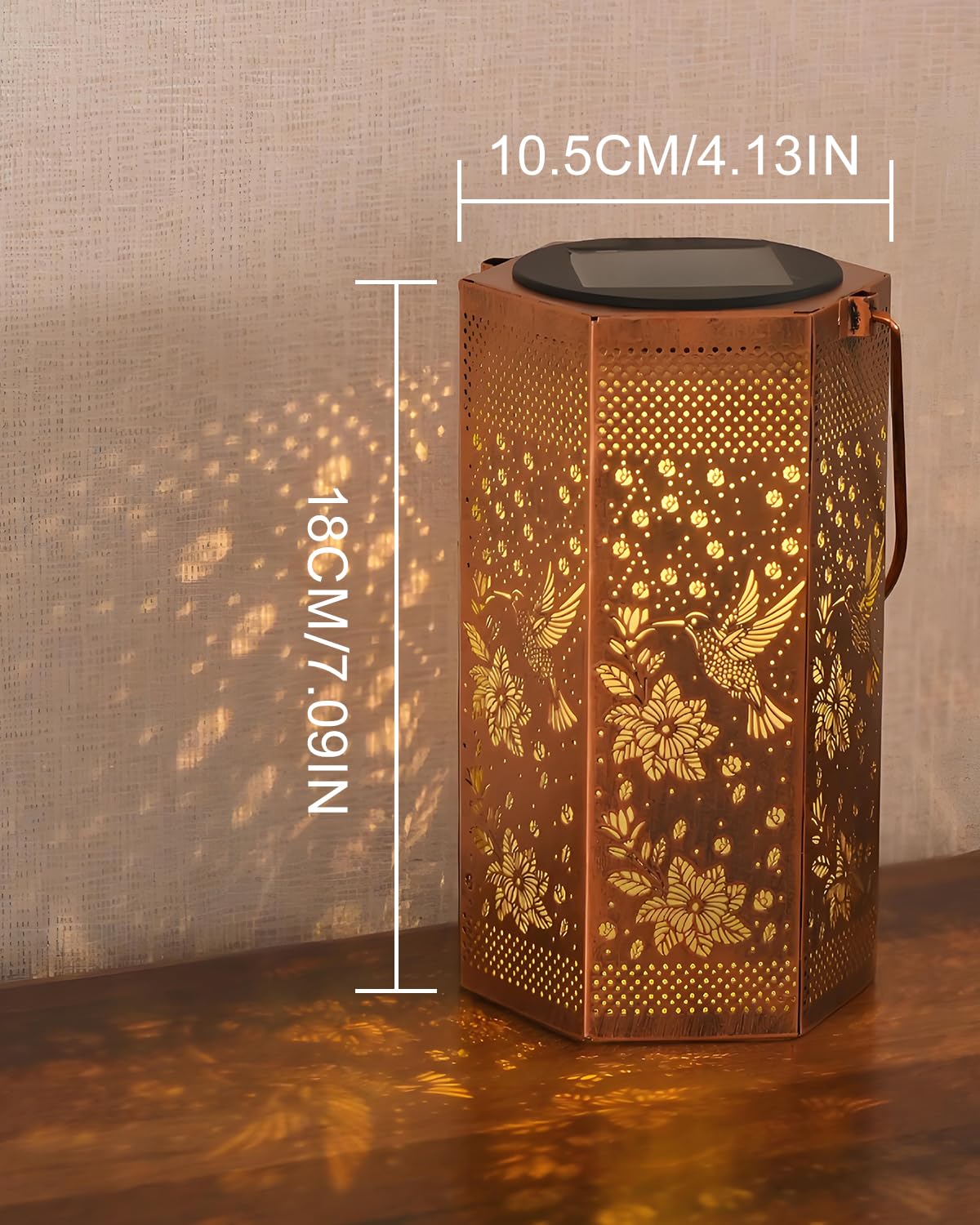 Opjoy hummingbird solar lantern tabletop display adds soft light to patios.